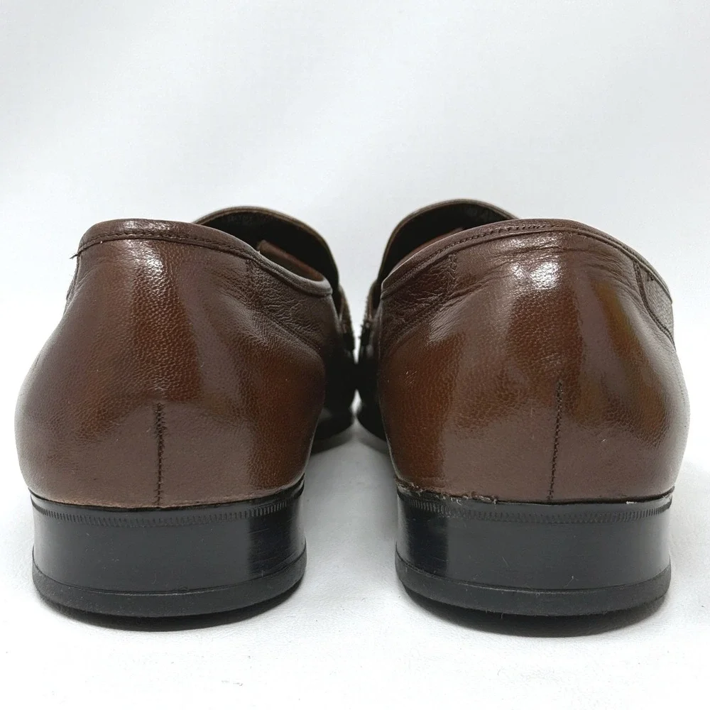 Florsheim Brown Leather Loafers Vintage 80s 90s Moc Toe 10D Preppy Retro Money